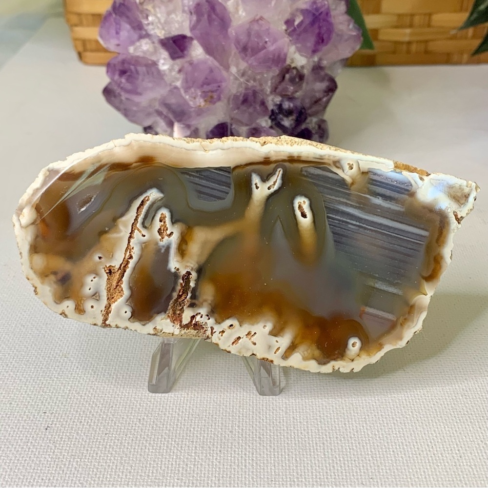 Plume Waterline Tube Agate Slab Slice Polished Stick Agates Vintage 4.8" 227g